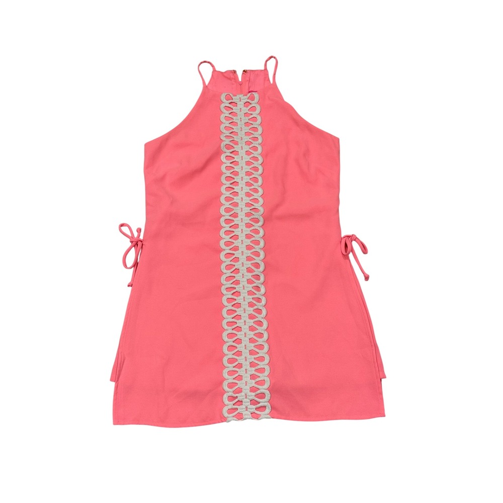 Lilly Pulitzer Hot Pink Pearl Halter Mini Dress w shorts romper Embroidered Sz 0
